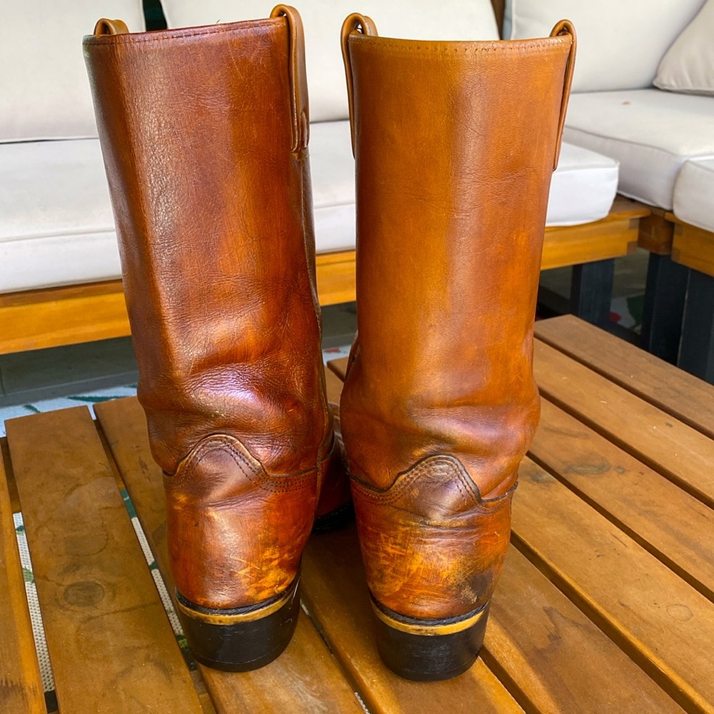 Vintage Cats Paw Leather Square Toe Cowboy Boots - Picture 3 of 11